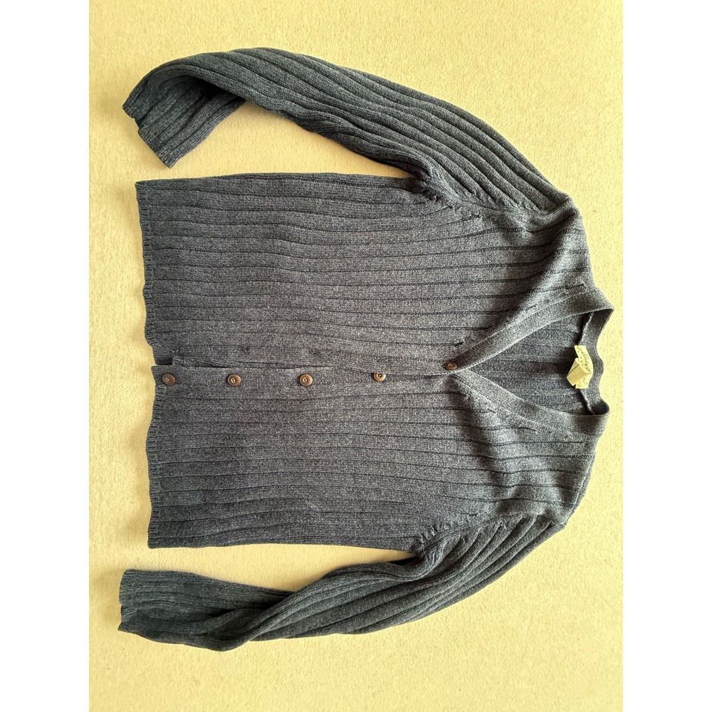 Eddie Bauer Womens Gray Ribbed Knit Cotton Button Front Cardigan Sweater Medium
